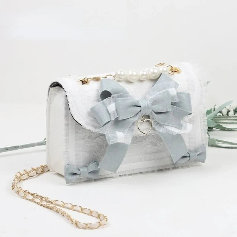 ✨ Kawaii Lolita Bow & Lace Crossbody Bag 🎀 | Pearl-Embellished Japanese Style Purse for Trendy Girls 🌸