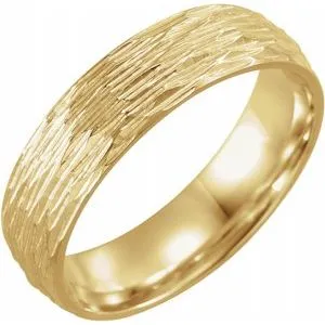 10K Yellow 6 mm Tree Bark Pattern Band  Size 8.5