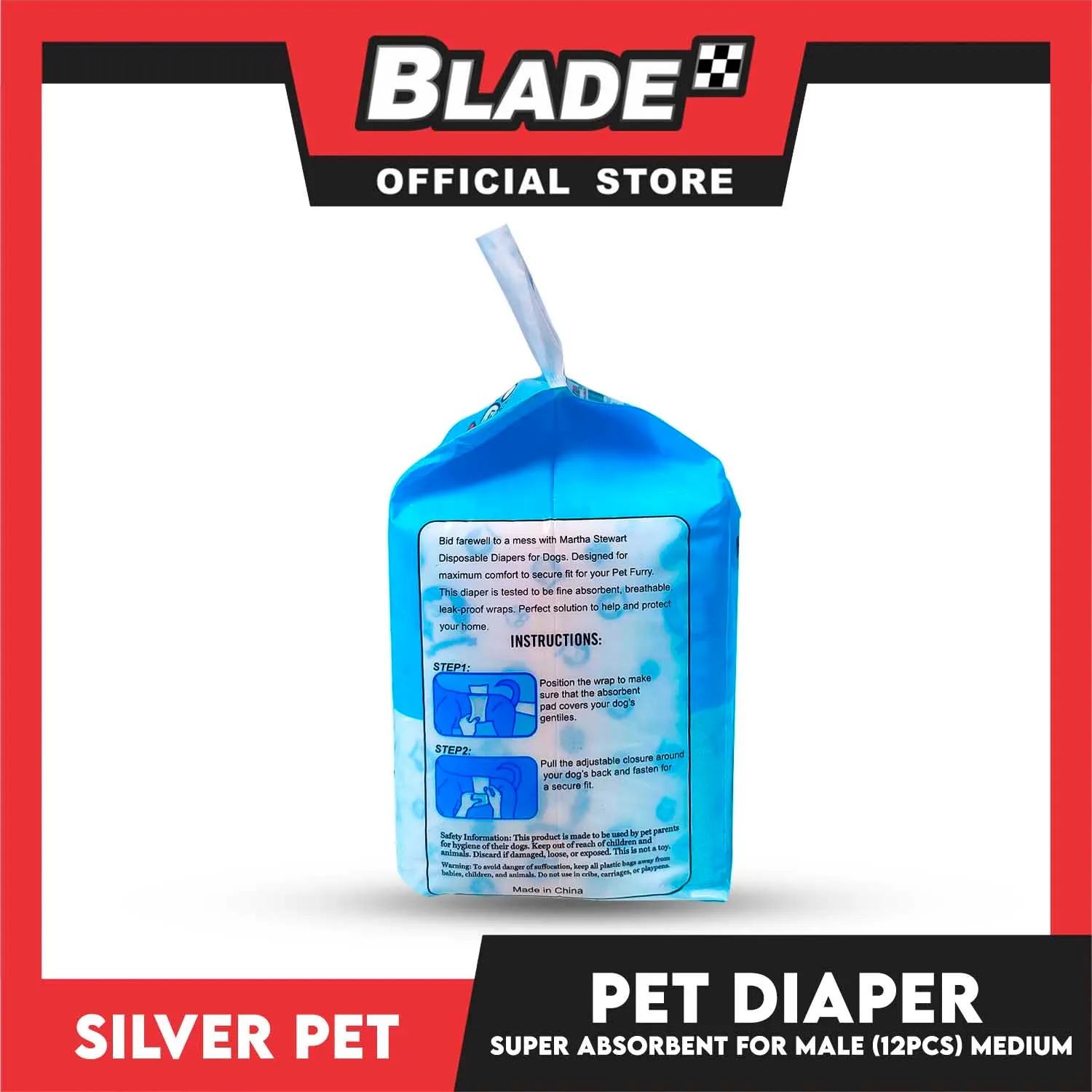 12pcs Silver Pet Super Absorbent Disposable Male Dog Wrap/ Diaper Medium