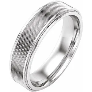 14K White 6 mm Patterned Band Size 8.5