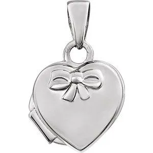 14K White Heart Embossed Bow Locket