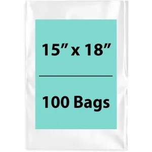15X18 inches Clear Flat Poly Bags 1Mil Open Top (LDPE)