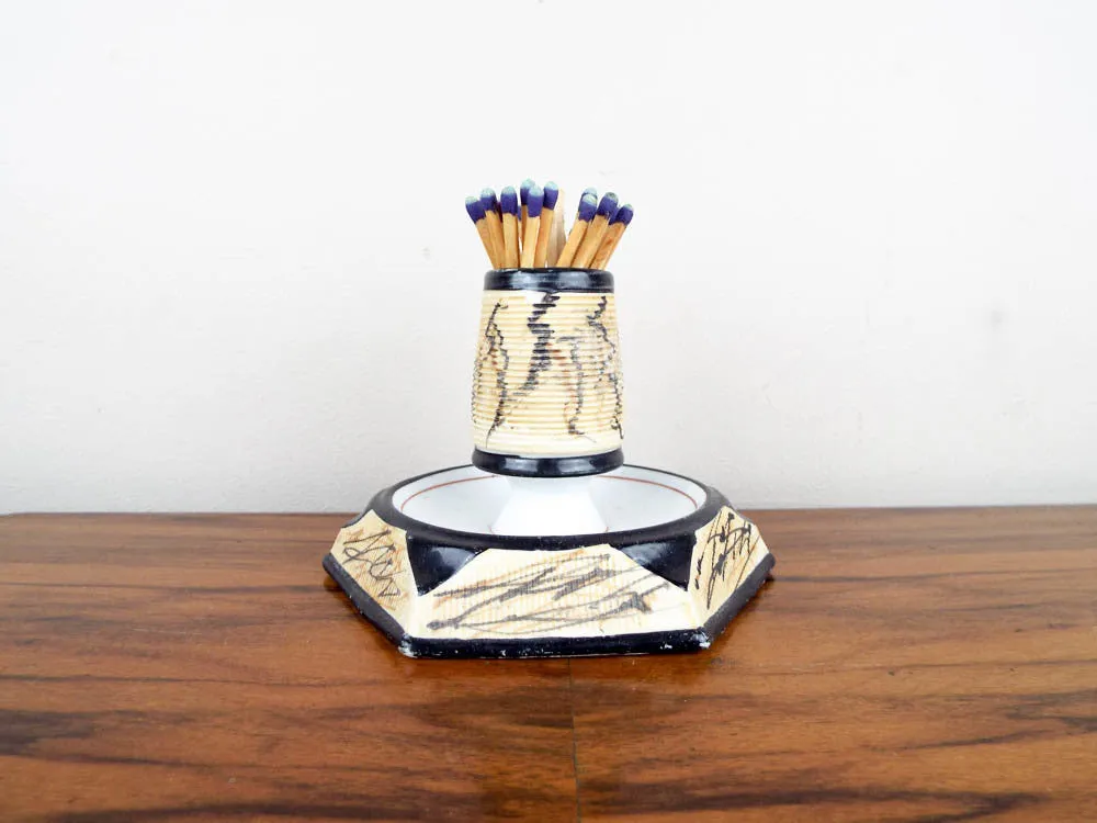1930s Stoneware Art Deco Ceramic Porcelain Match Holder