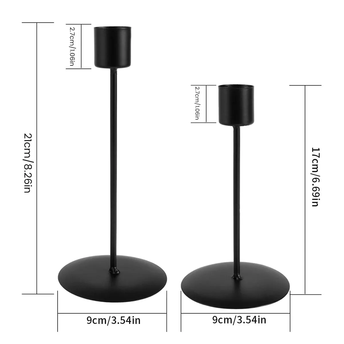 2PC Black Metal Taper Candle Holders