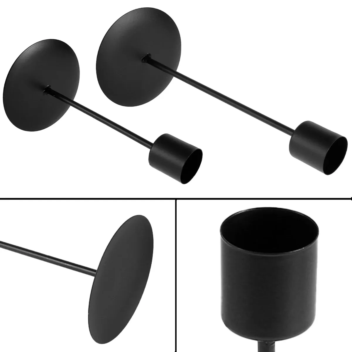 2PC Black Metal Taper Candle Holders