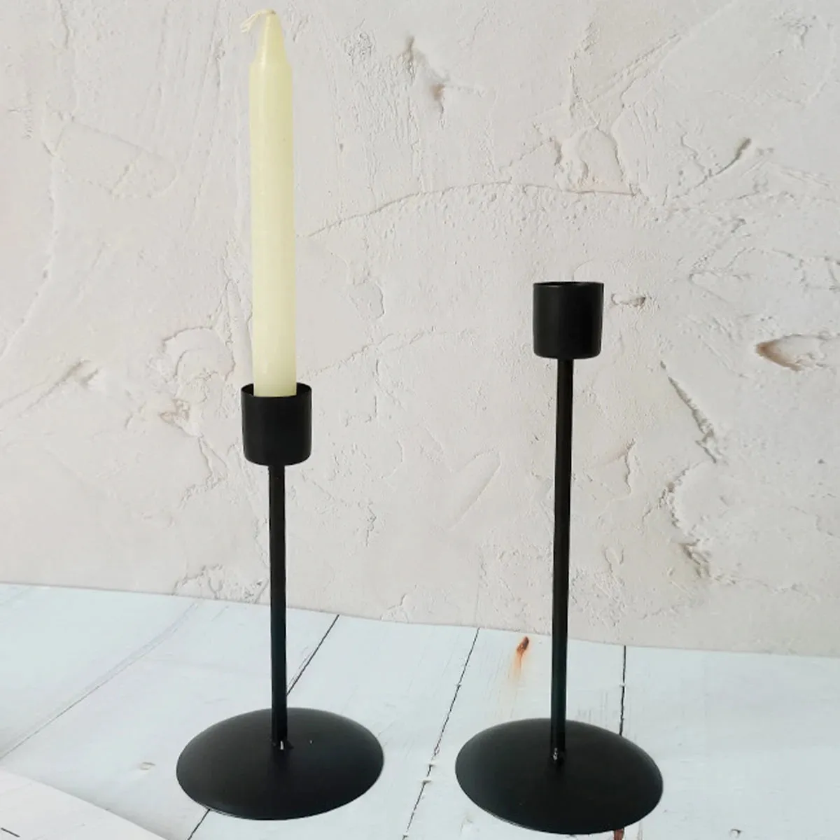 2PC Black Metal Taper Candle Holders