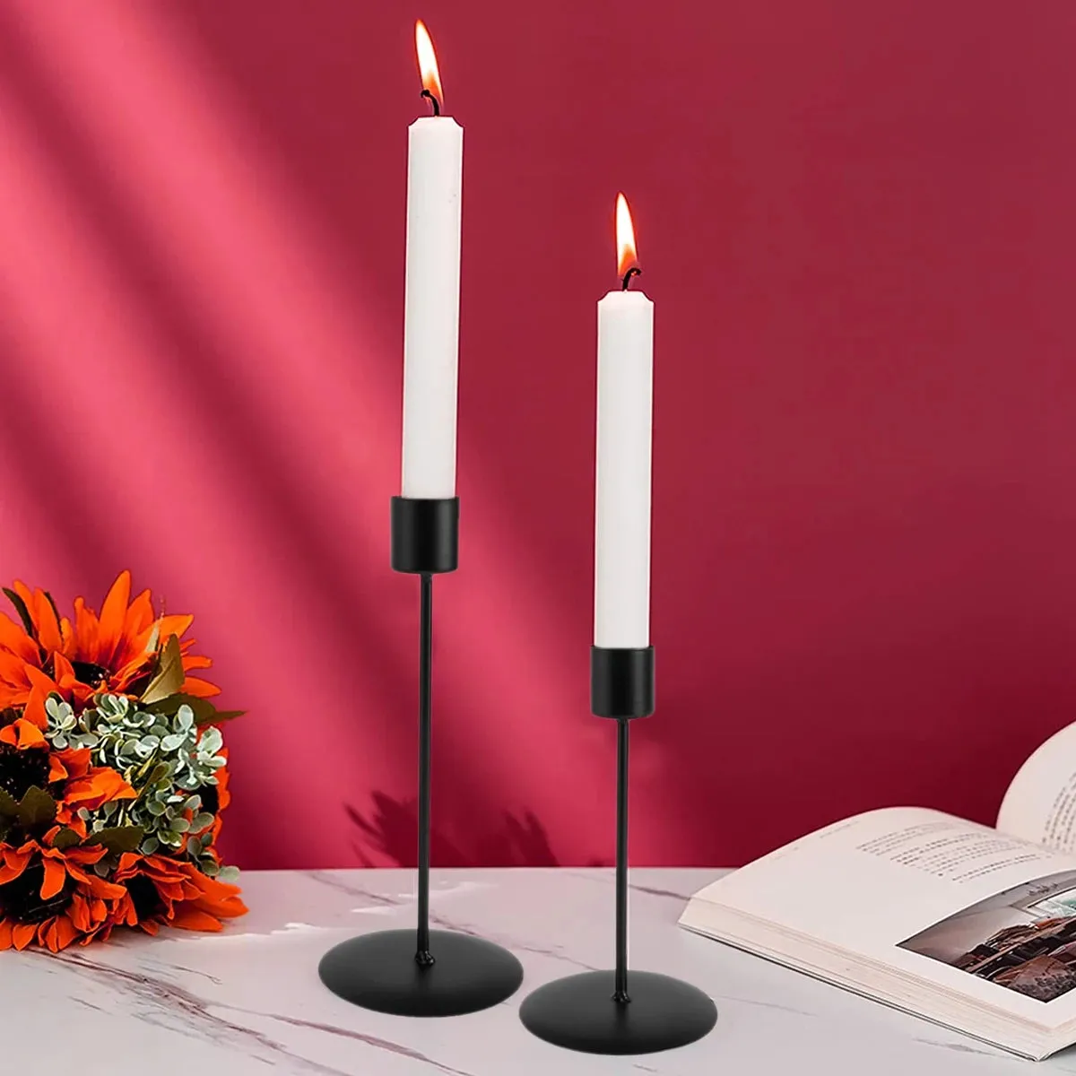 2PC Black Metal Taper Candle Holders
