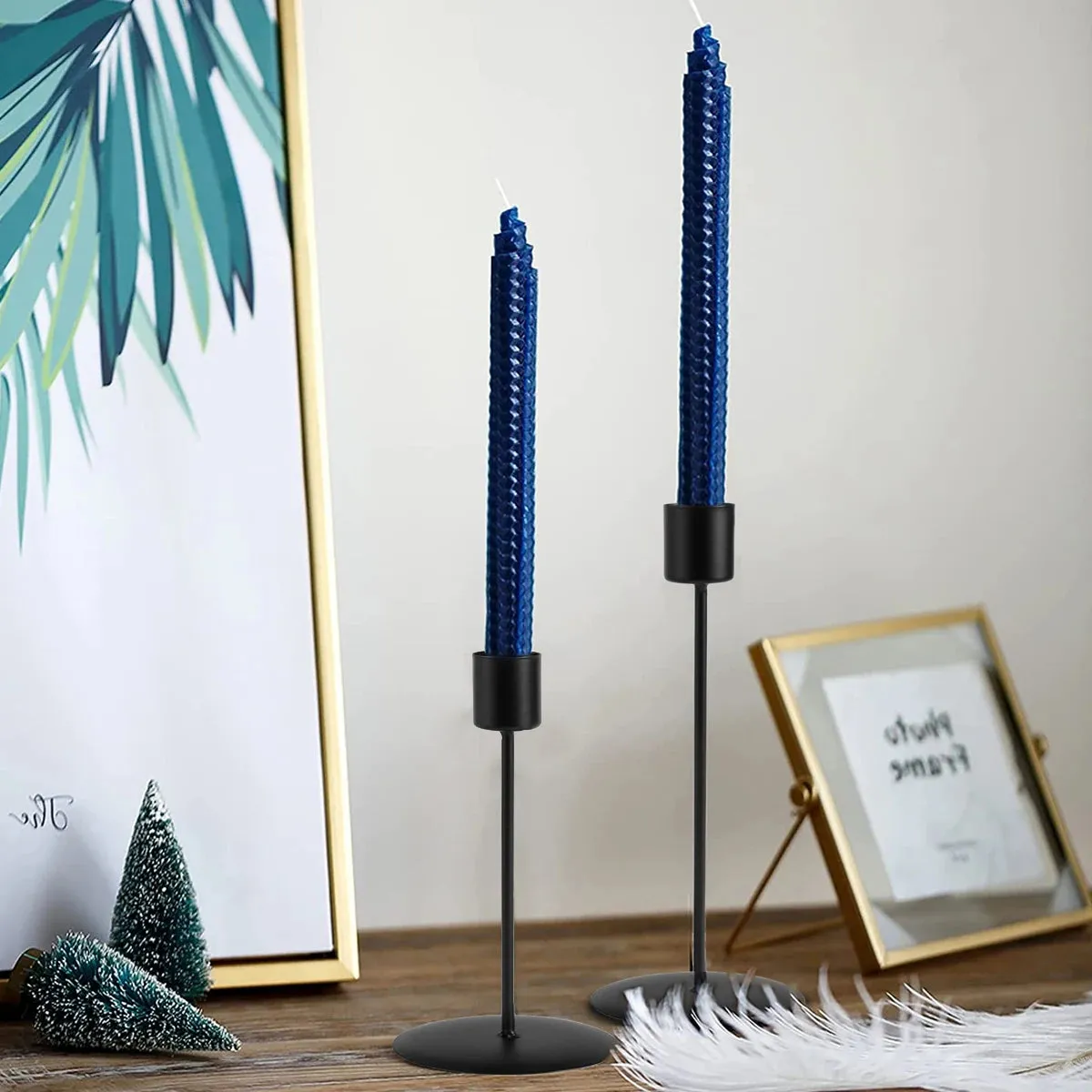 2PC Black Metal Taper Candle Holders