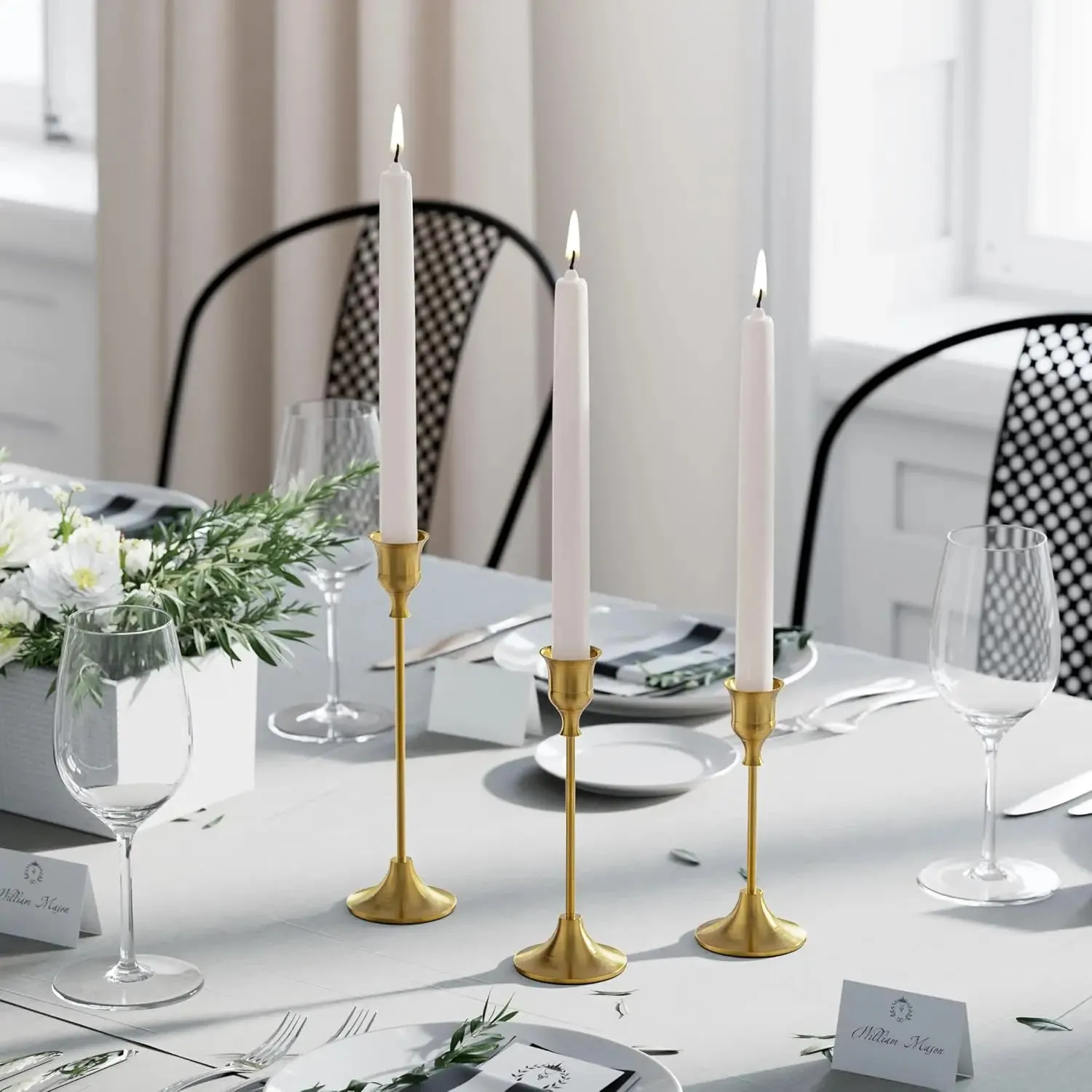 3-Piece Set - Metal and Iron Antique Ornaments Brass Candlestick