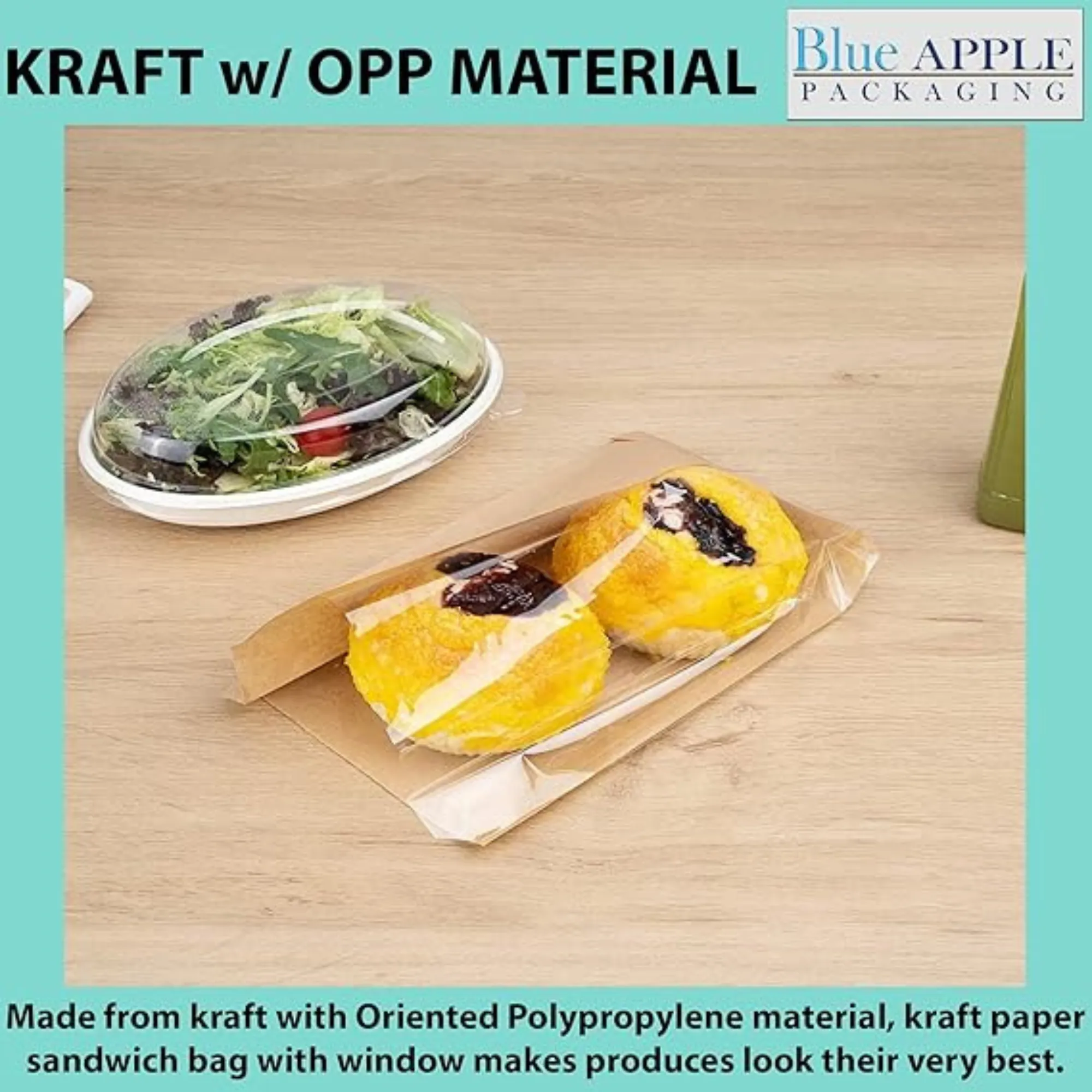 3.25X2X10.25 inches Paper Sandwich Bags 80 GSM Kraft w/OPP