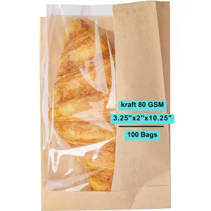 3.25X2X10.25 inches Paper Sandwich Bags 80 GSM Kraft w/OPP