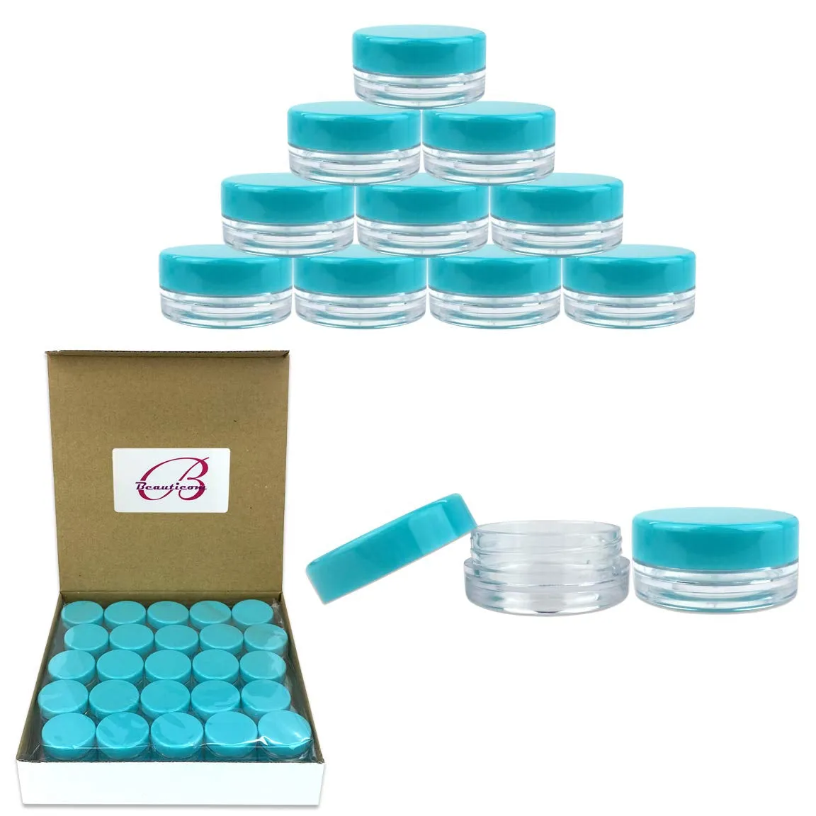3G/3Ml (0.1 Fl Oz) round Clear Plastic Jars with round Top Lids for Creams, Lotions, Powders, Glitters, and More... (Color: Clear Lid, Quantity: 50 Pieces)