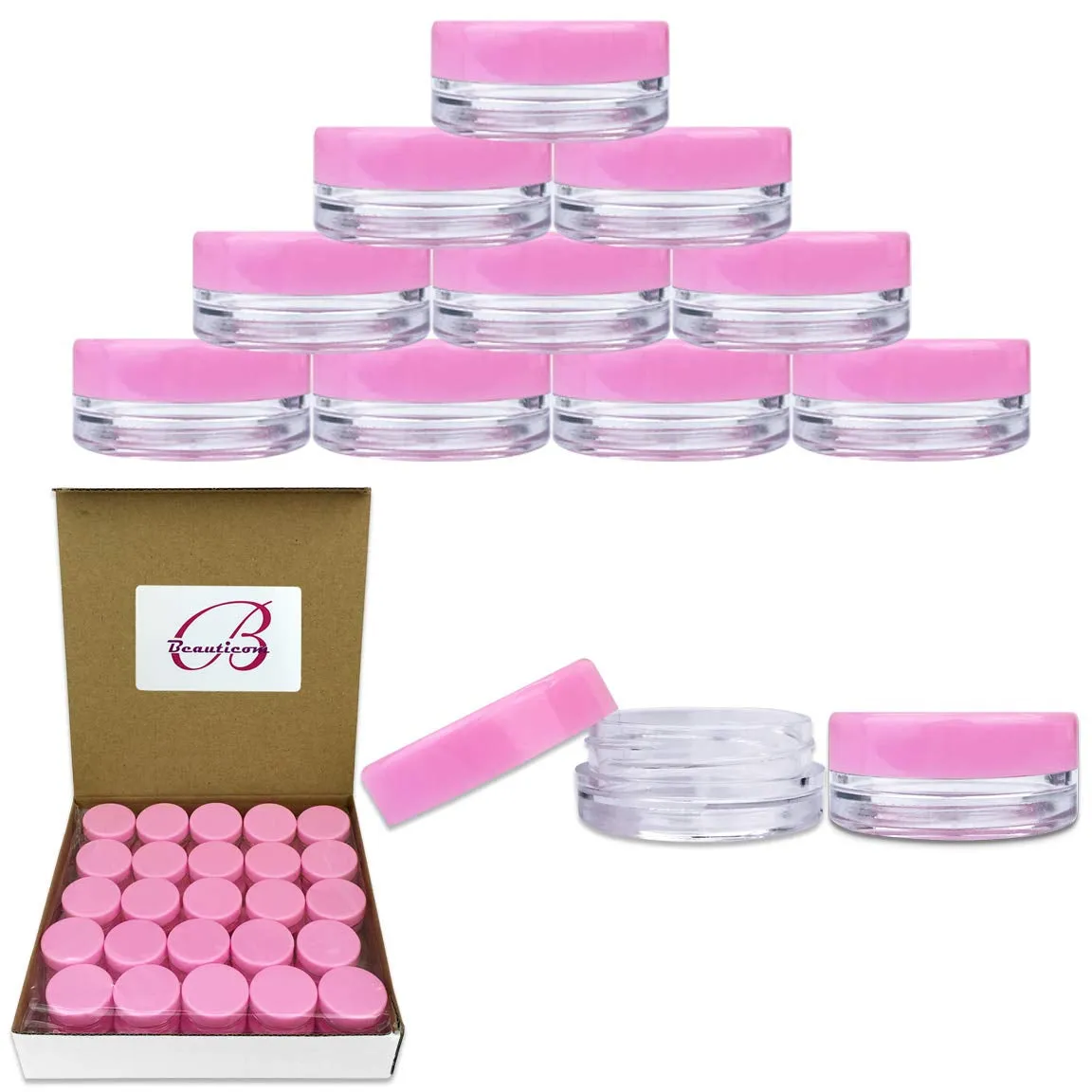 3G/3Ml (0.1 Fl Oz) round Clear Plastic Jars with round Top Lids for Creams, Lotions, Powders, Glitters, and More... (Color: Clear Lid, Quantity: 50 Pieces)