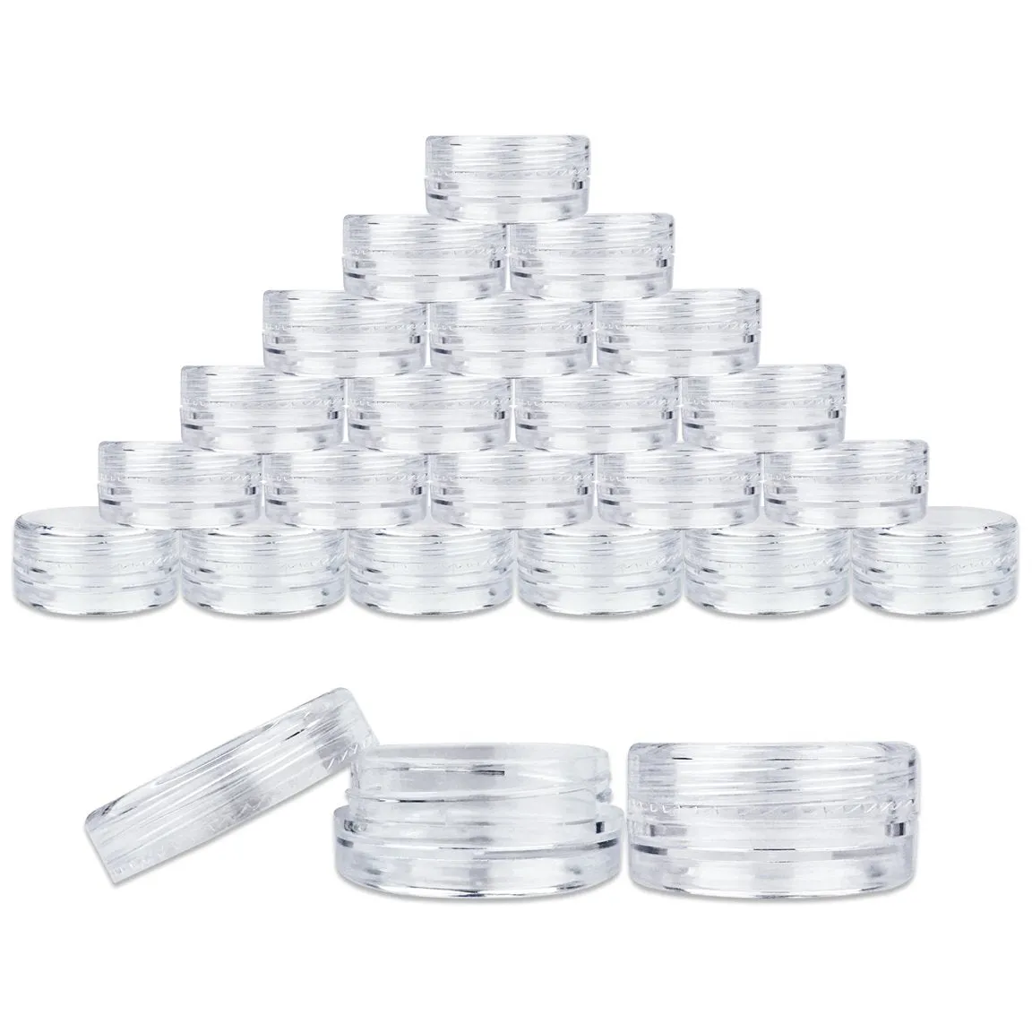 3G/3Ml (0.1 Fl Oz) round Clear Plastic Jars with round Top Lids for Creams, Lotions, Powders, Glitters, and More... (Color: Clear Lid, Quantity: 50 Pieces)