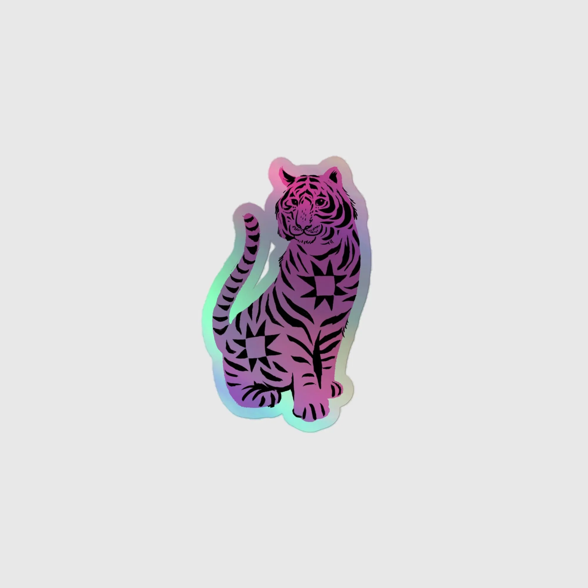 3" Quilted Tiger Holographic sticker