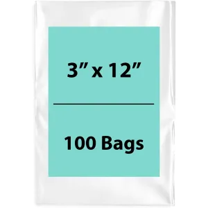 3X12 inches Clear Flat Poly Bags 2Mil Open Top (LDPE)