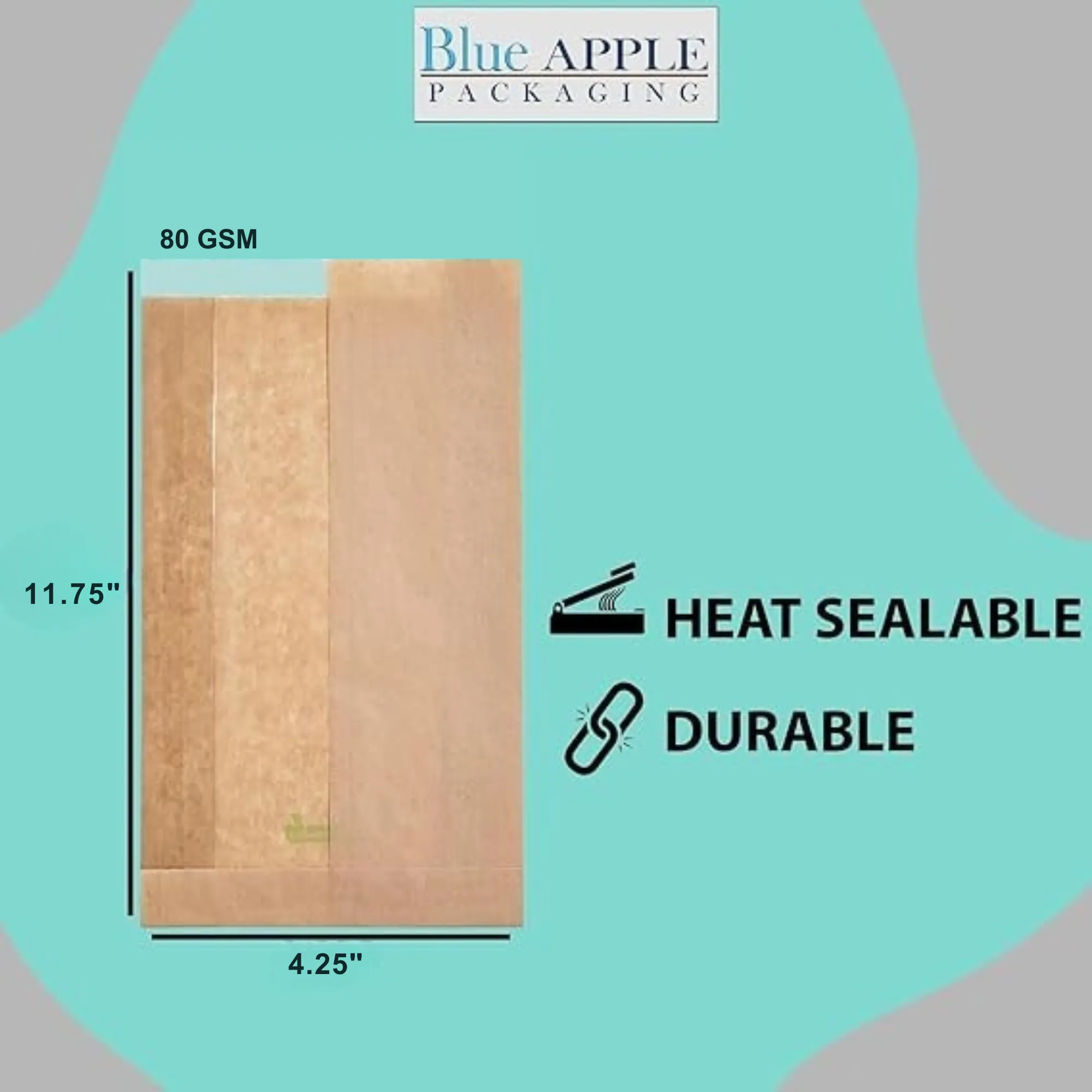 4.25X2.75X11.75 inches Paper Sandwich Bags 80 GSM Kraft w/OPP