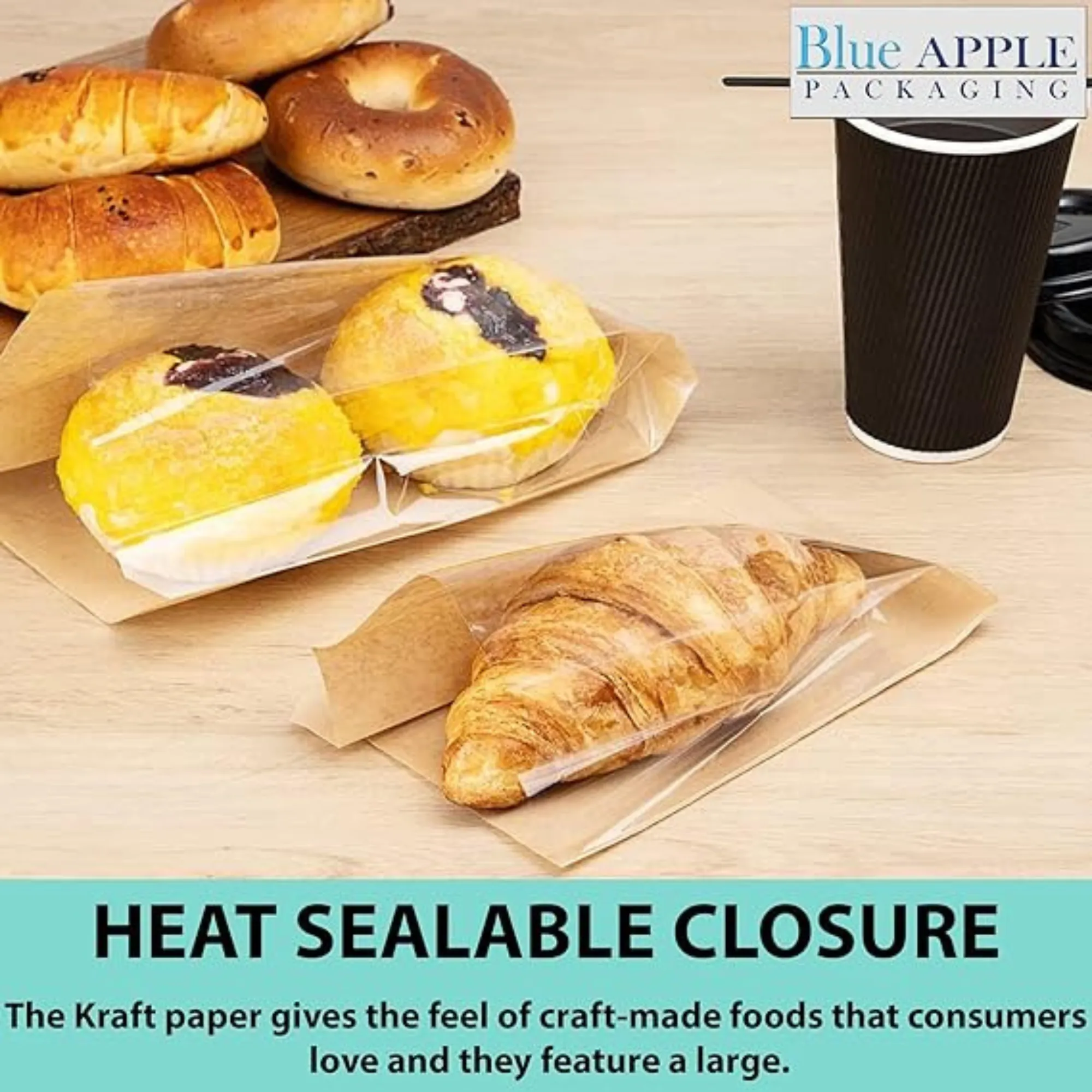 4.25X2.75X16.5 inches Paper Sandwich Bags 80 GSM Kraft w/OPP