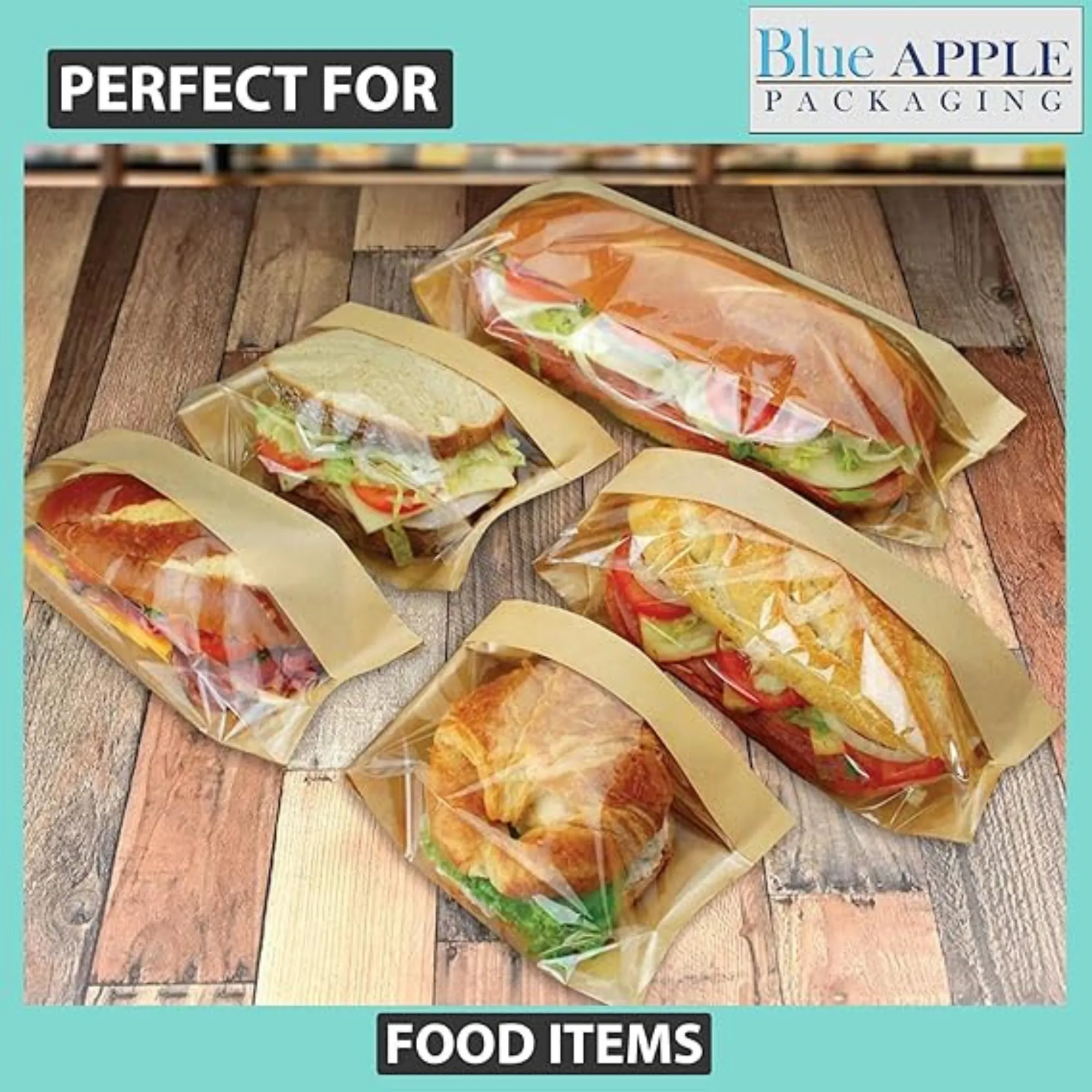 4.25X2.75X16.5 inches Paper Sandwich Bags 80 GSM Kraft w/OPP