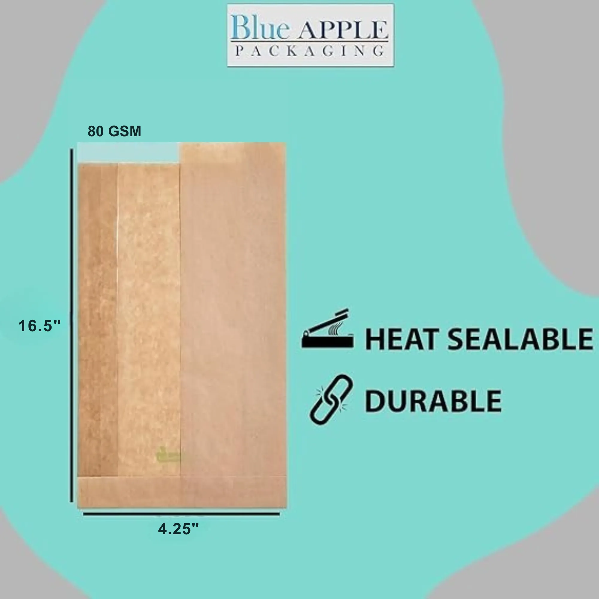 4.25X2.75X16.5 inches Paper Sandwich Bags 80 GSM Kraft w/OPP
