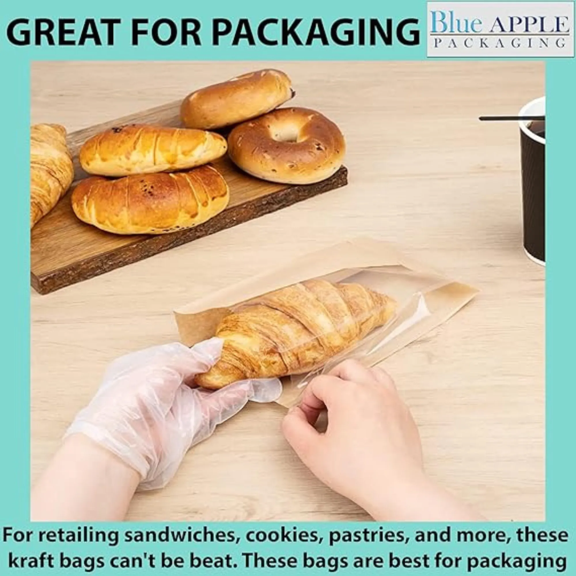 4.5X2.5X8.5 inches Paper Sandwich Bags 80 GSM Kraft w/OPP