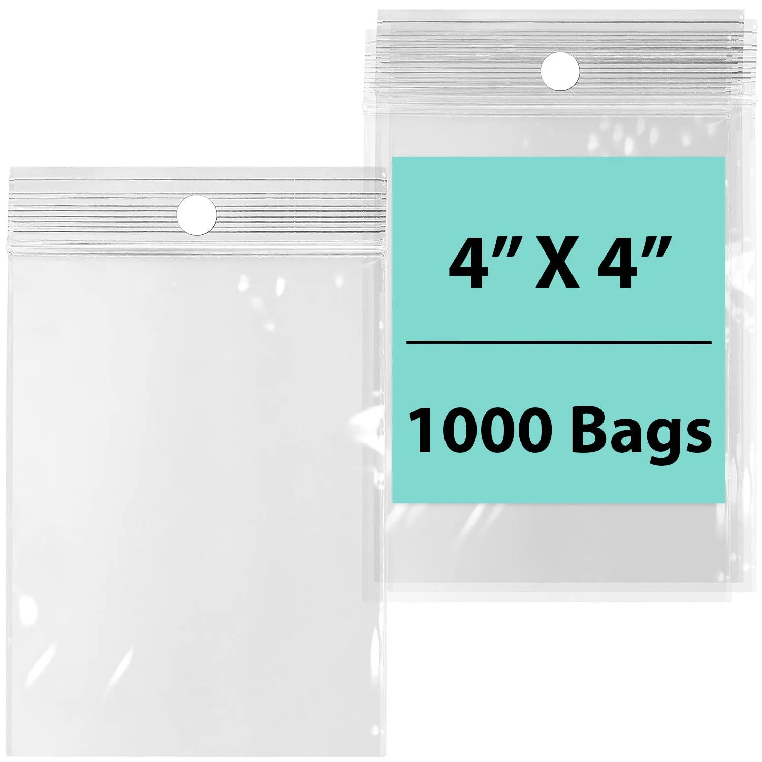 4X4 inches Reclosable Poly Bags with Hang Hole 4 Mil (LDPE) Single Track Zipper