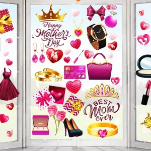 9 Sheet Mother's Day Decorations Window Clings,Pink Happy Mother's Day Window Stickers