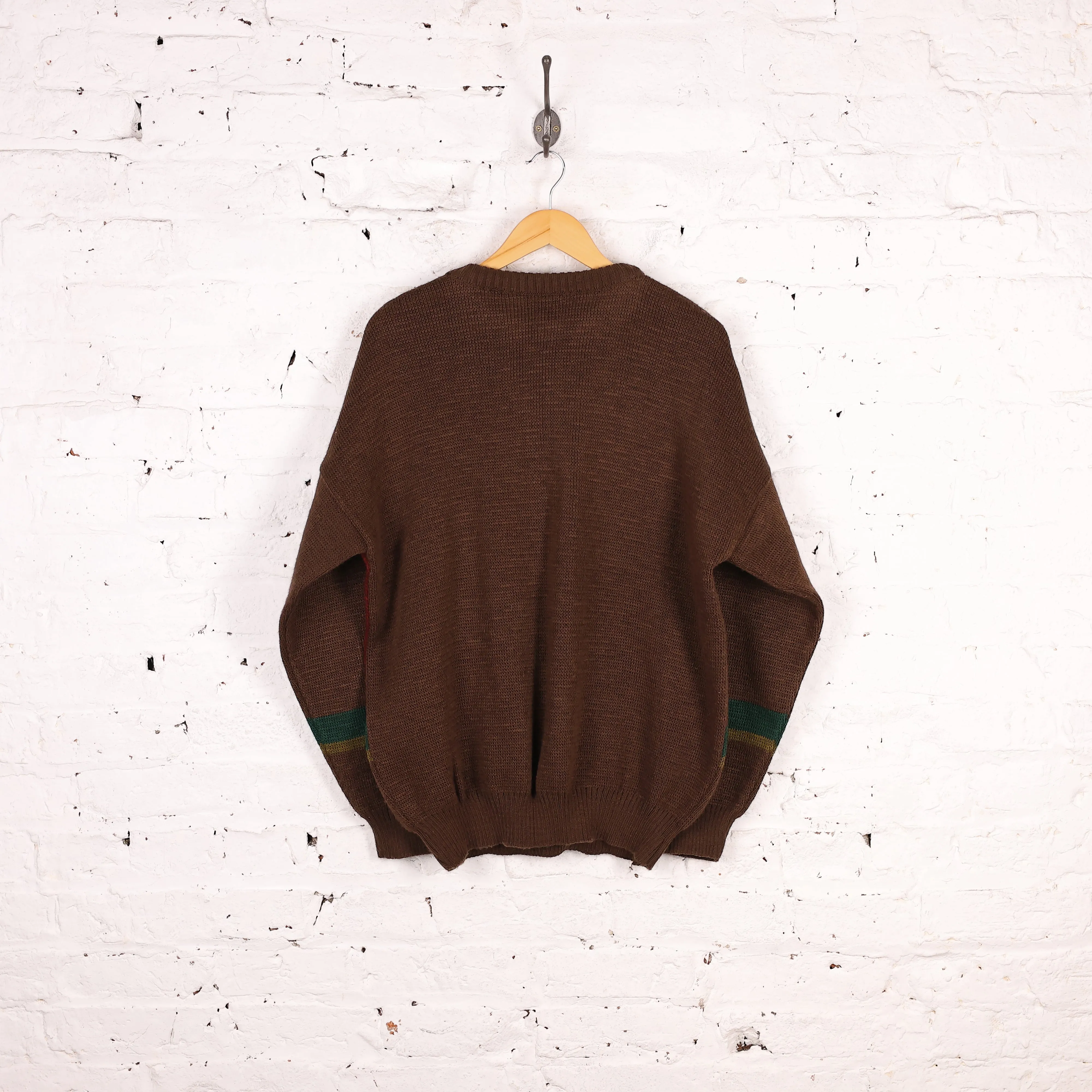 90s Car Patterned Knit Jumper - Brown - L