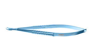999R 8-010T Barraquer Needle Holder, 12.00 mm Standard Jaws, Curved, with Lock, Small Size, Length 100 mm, Titanium