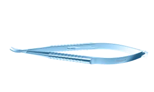 999R 8-030T Barraquer Needle Holder, 12.00 mm Standard Jaws, Curved, with Lock, Medium Size, Length 115 mm, Titanium