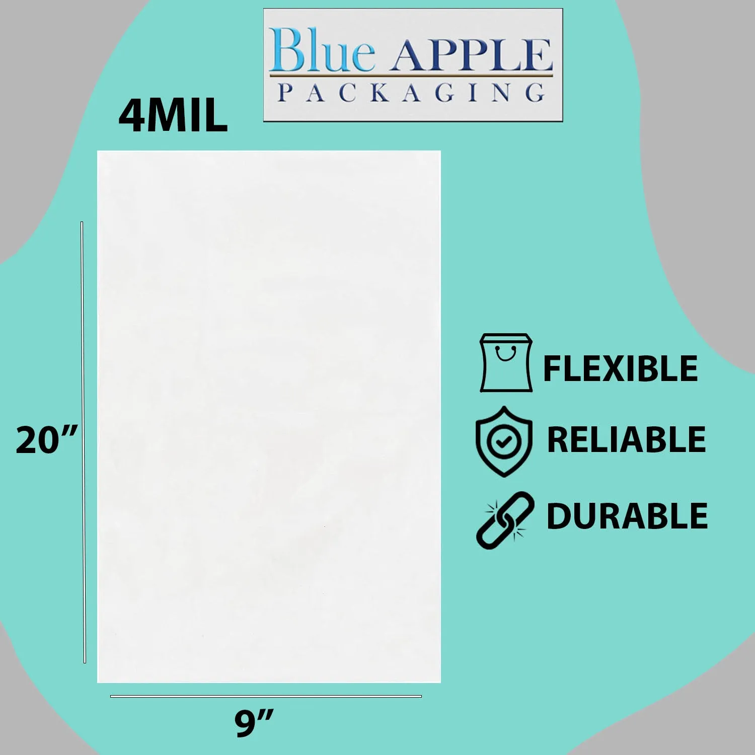 9X20 inches Clear Flat Poly Bags 4Mil Open Top (LDPE)