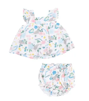 Angel Dear Pinafore & High Waisted Diaper Cover - Narwhal Floral