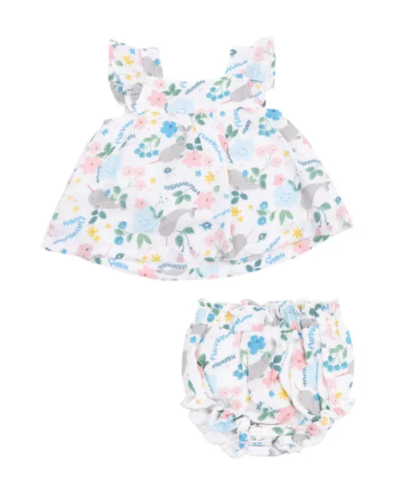 Angel Dear Pinafore & High Waisted Diaper Cover - Narwhal Floral