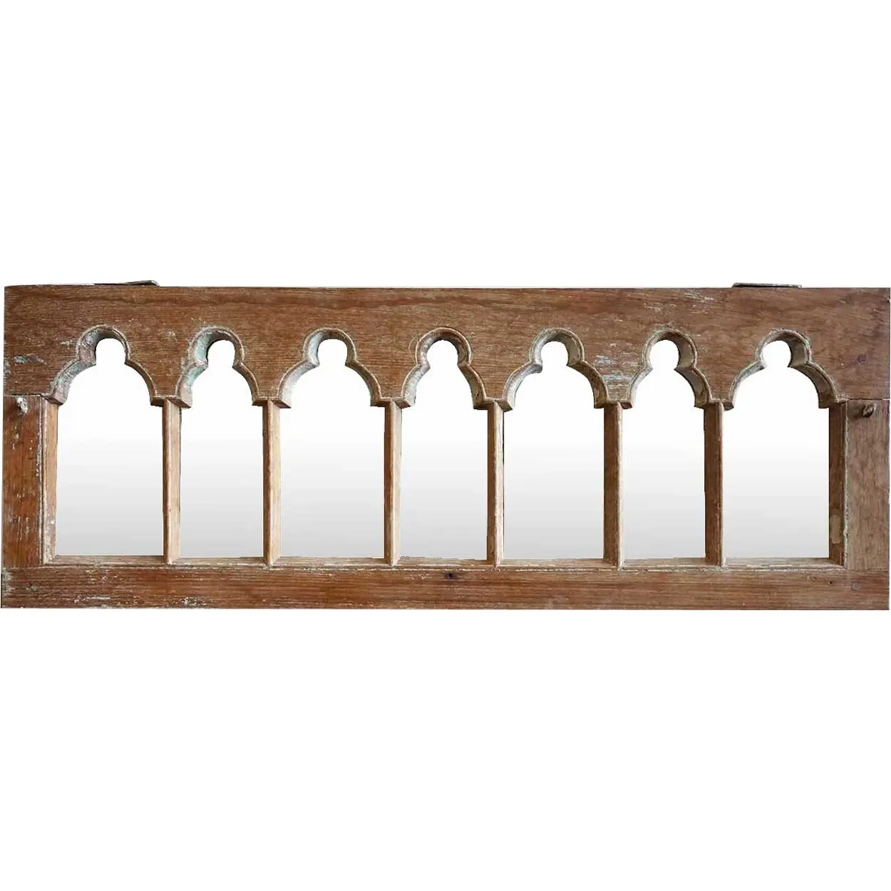 Anglo Indian Gothic Revival Teak Arcade Window Frame Mirror
