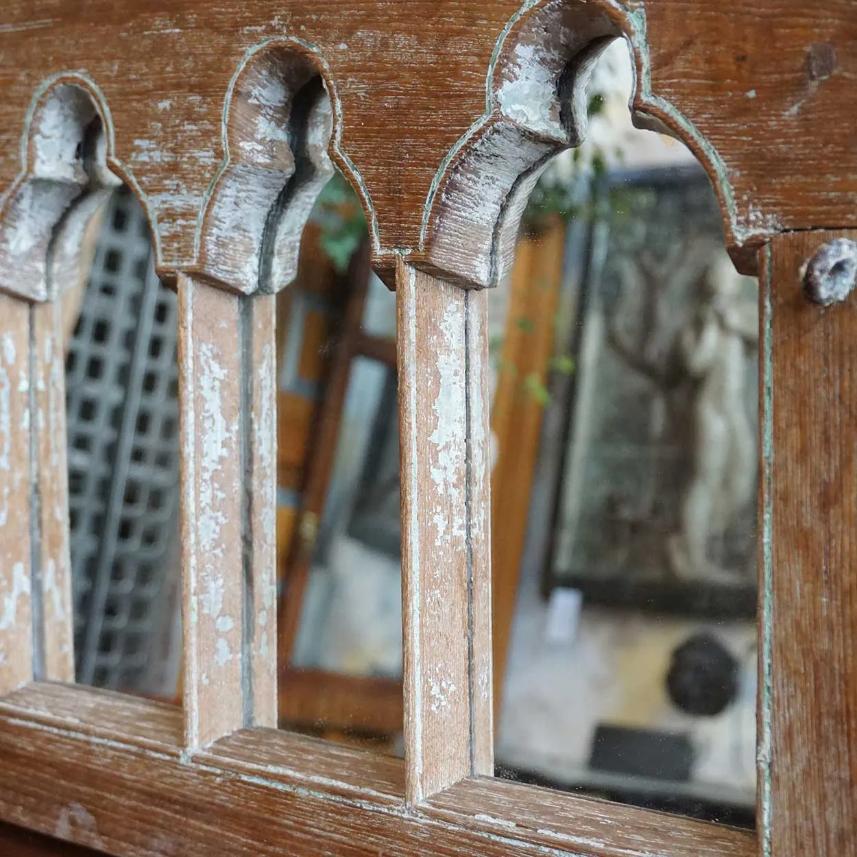 Anglo Indian Gothic Revival Teak Arcade Window Frame Mirror