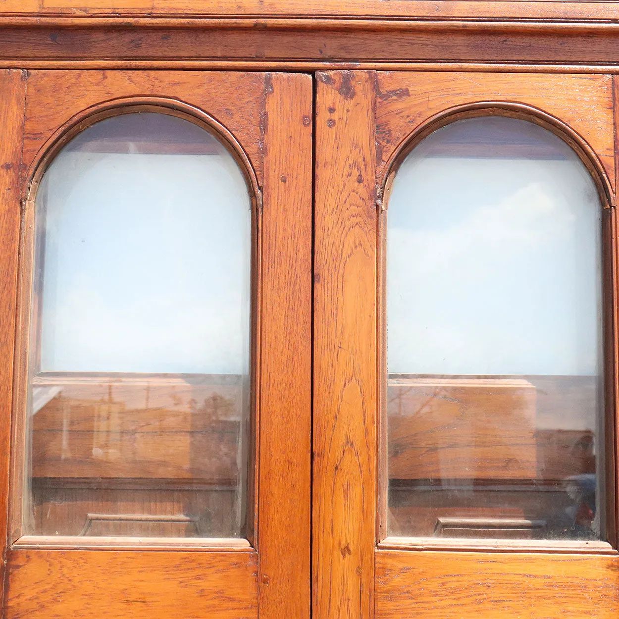 Anglo Indian Teak Louver Window with Frame and Iron Balcony Railing