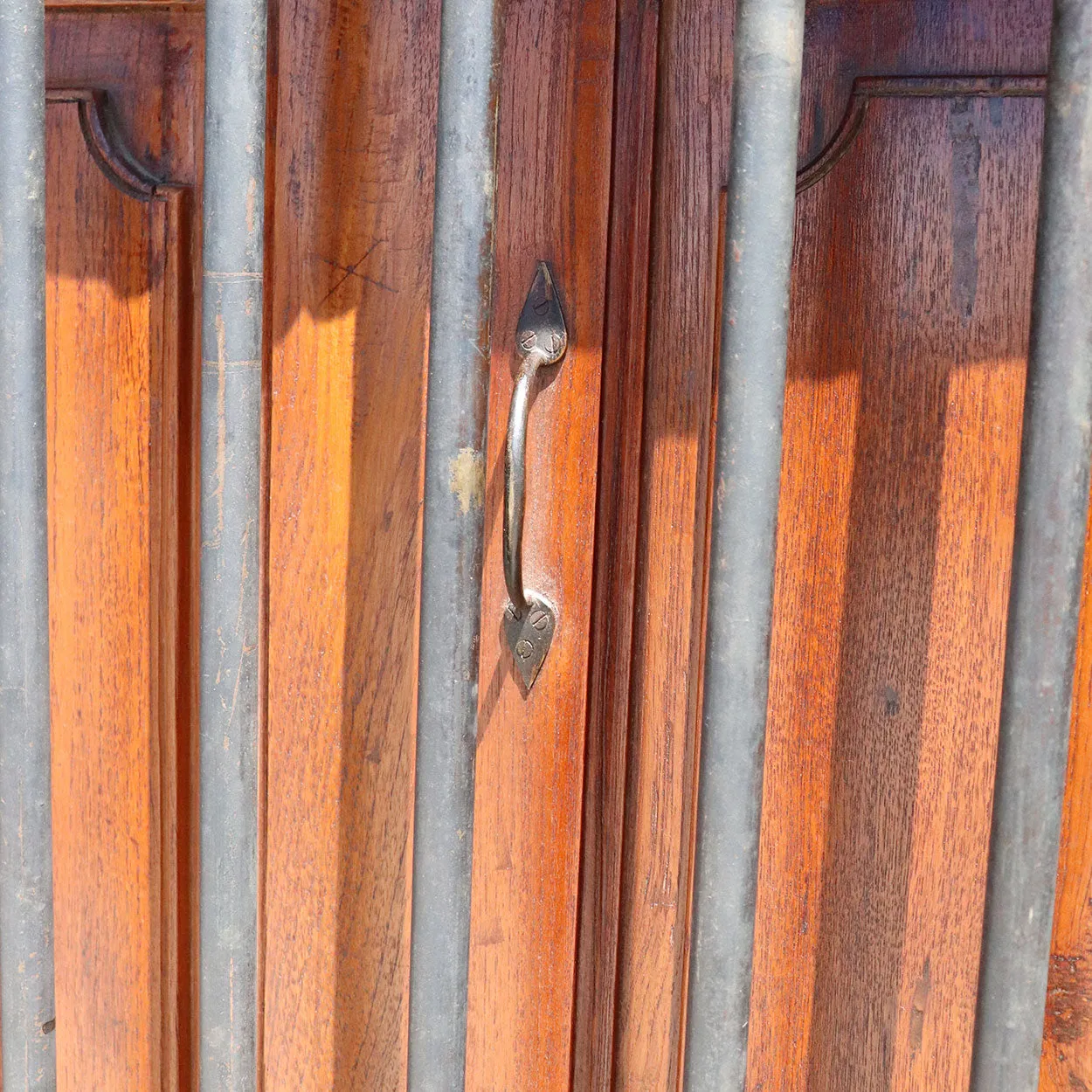 Anglo Indian Teak Louver Window with Frame and Iron Balcony Railing