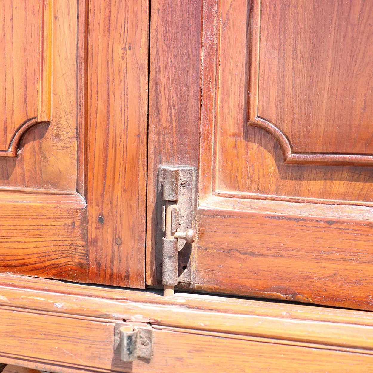 Anglo Indian Teak Louver Window with Frame and Iron Balcony Railing