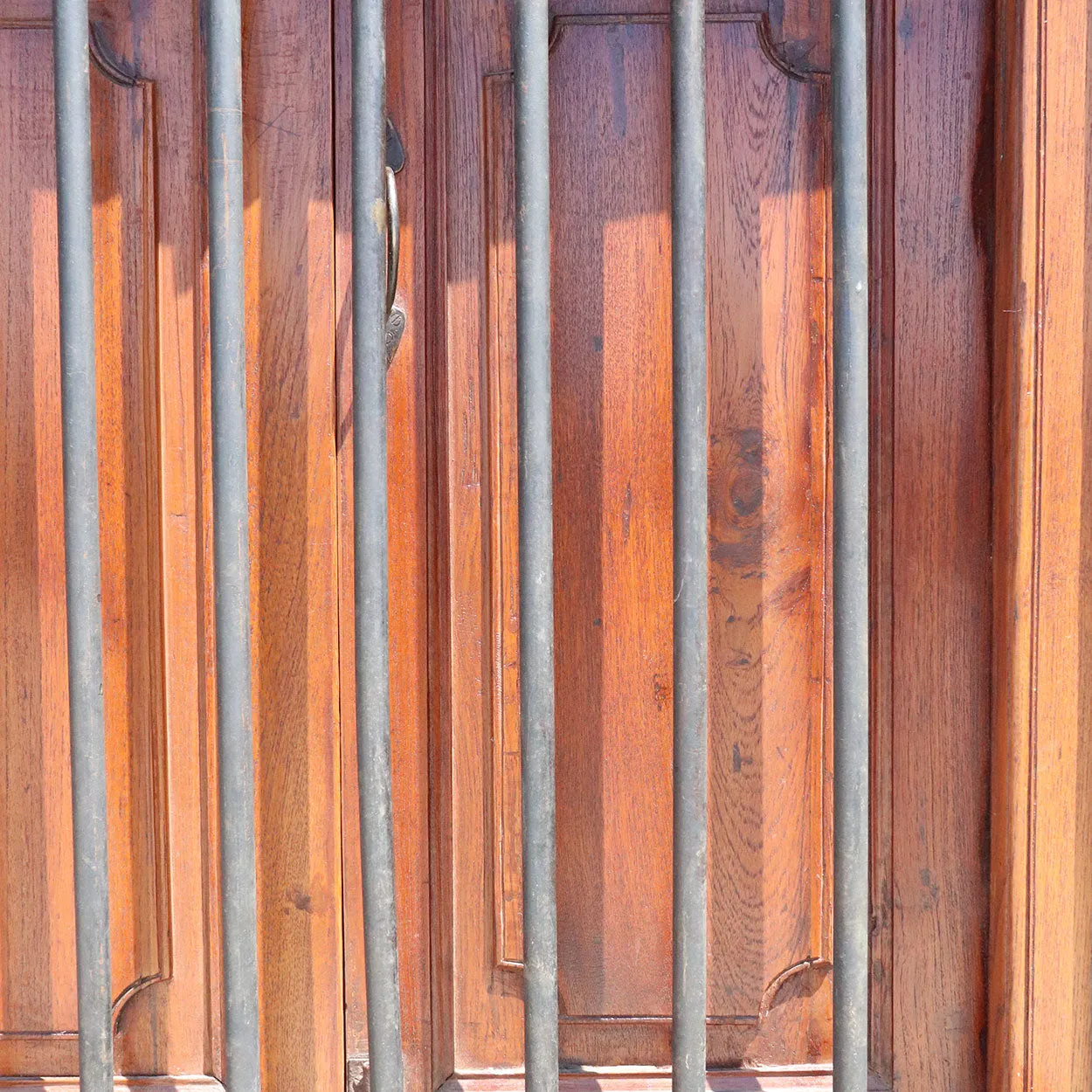 Anglo Indian Teak Louver Window with Frame and Iron Balcony Railing