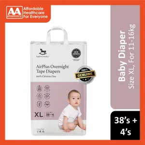 Applecrumby AirPlus Overnight Baby Tape Diaper Size XL 38's 4's (For 11-16kg)