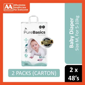 Applecrumby PureBasics Baby Tape Diaper Size M 46's 2's (For 5-10kg) [2 Packs/Carton]