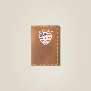 Ariat Brown Flag Shield Tri-Fold Wallet