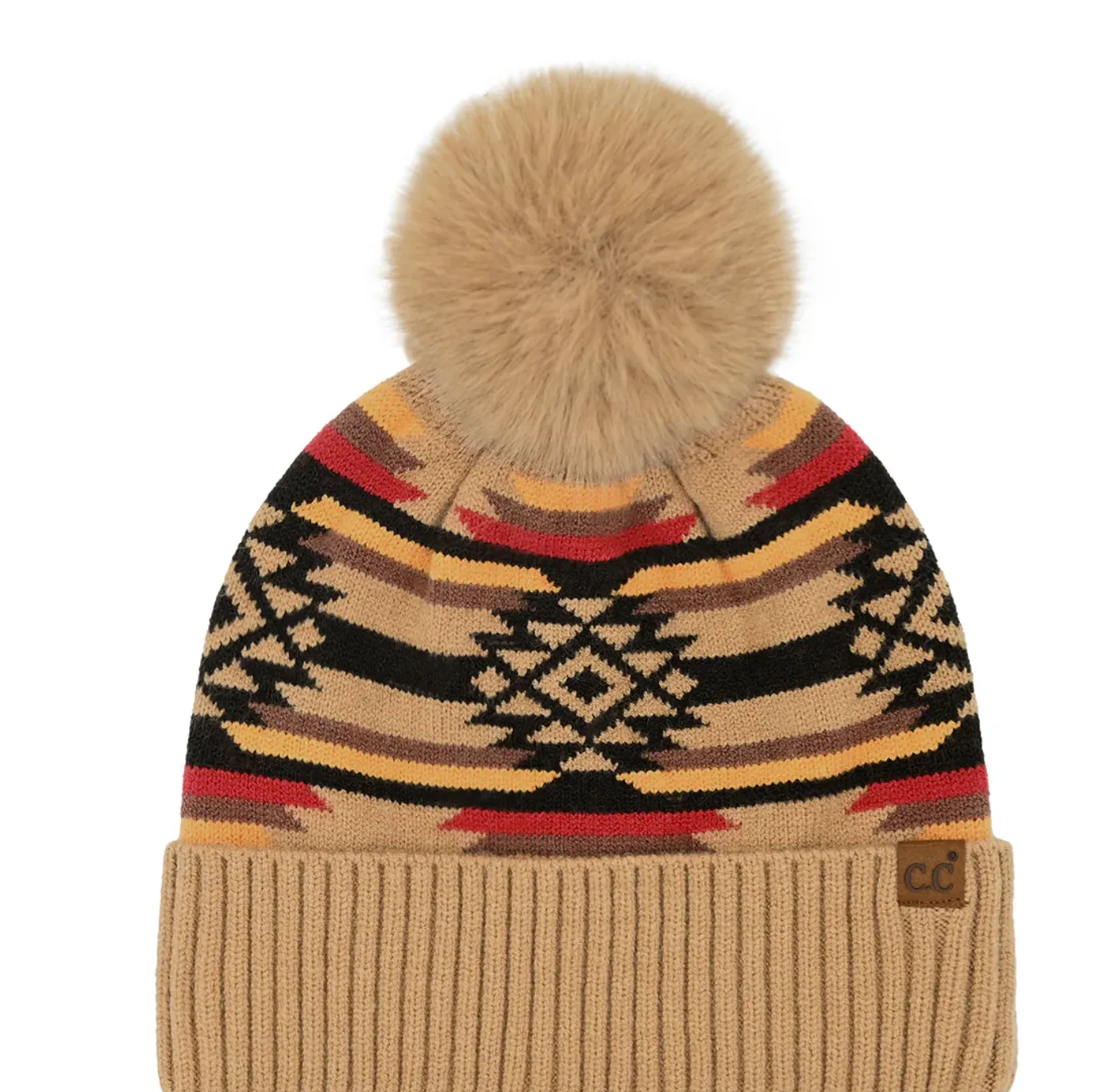Aztec Patterned C.C Pom Beanie