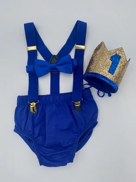 Baby Boy Cake Smash Royal & Gold Outfit