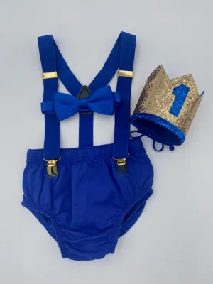 Baby Boy Cake Smash Royal & Gold Outfit