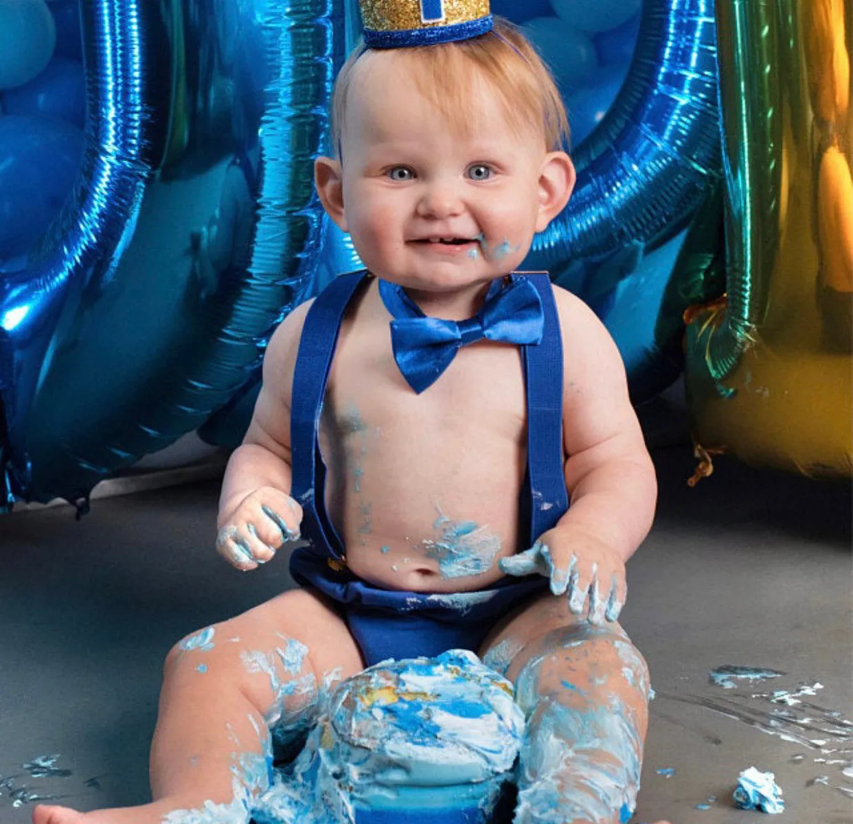 Baby Boy Cake Smash Royal & Gold Outfit