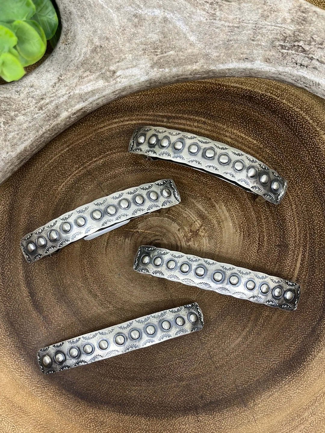 Barbary Sterling 11 Dot Stamped Rectangle Barrette