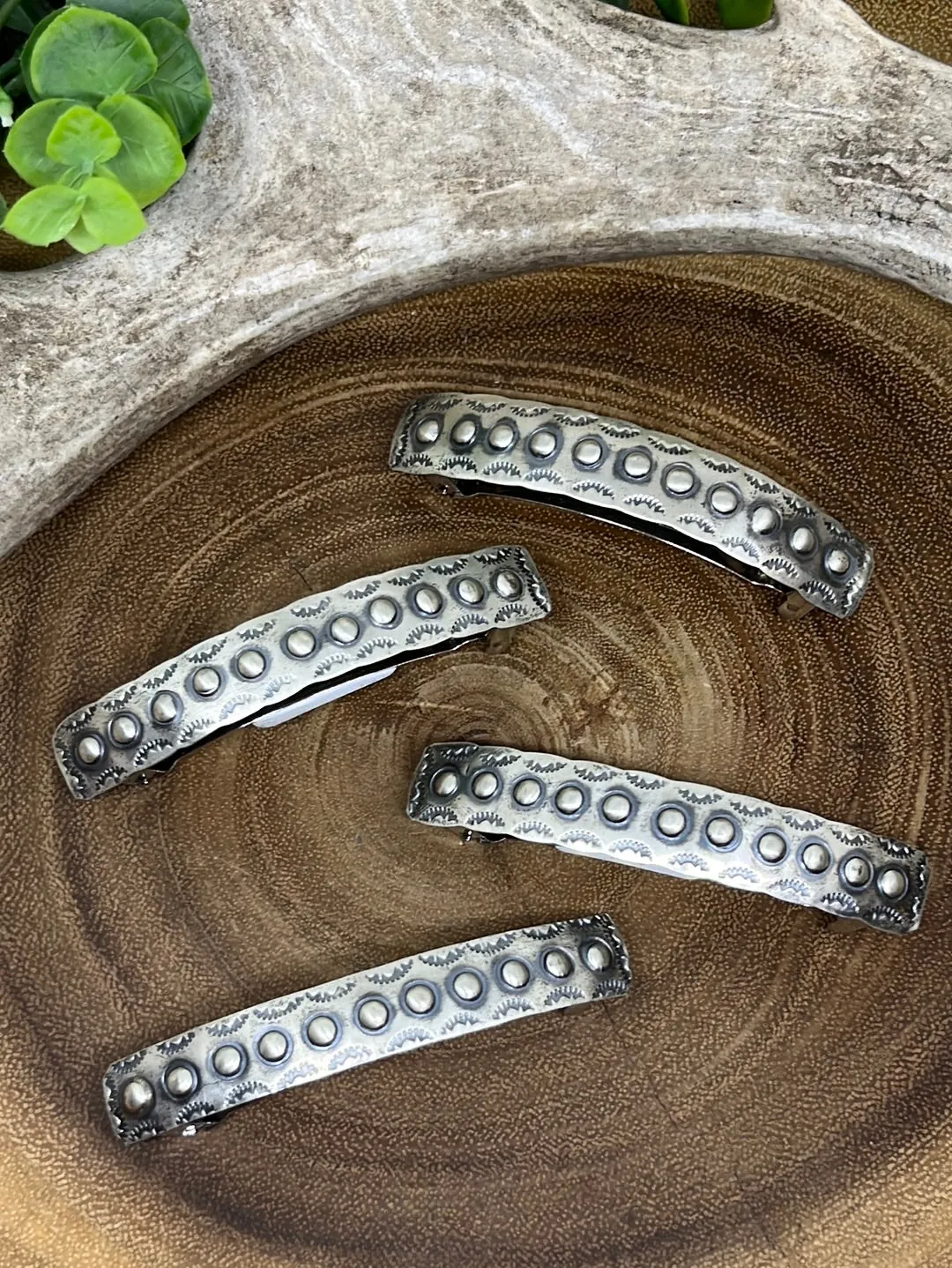 Barbary Sterling 11 Dot Stamped Rectangle Barrette