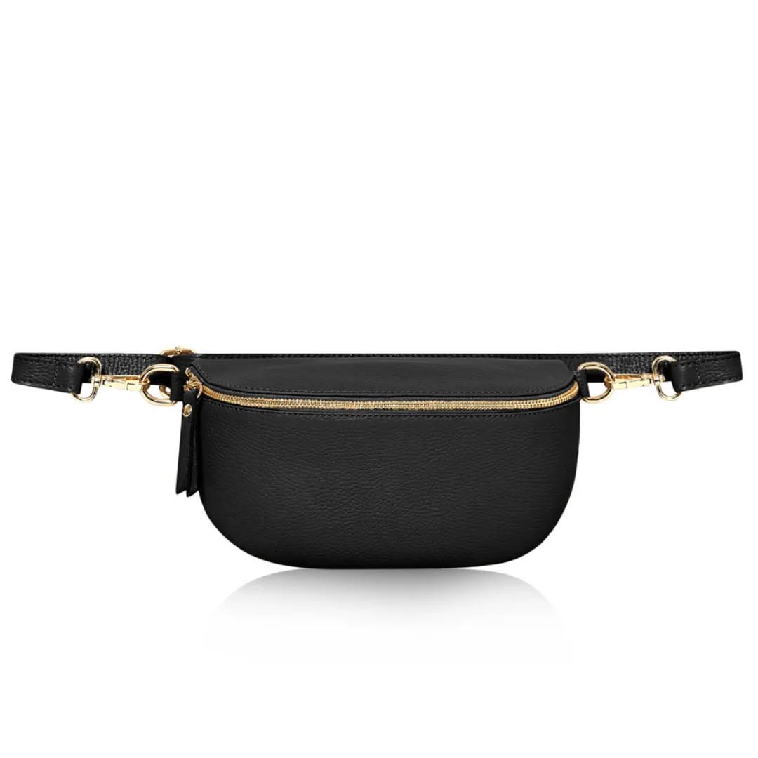 Black LARGE Leather Bum Bag