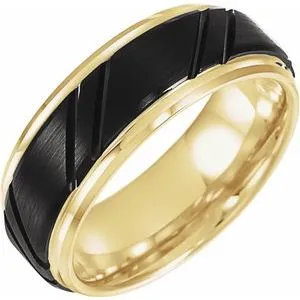 Black PVD & 18K Yellow Gold-Plated Tungsten 8 mm Grooved Band 8